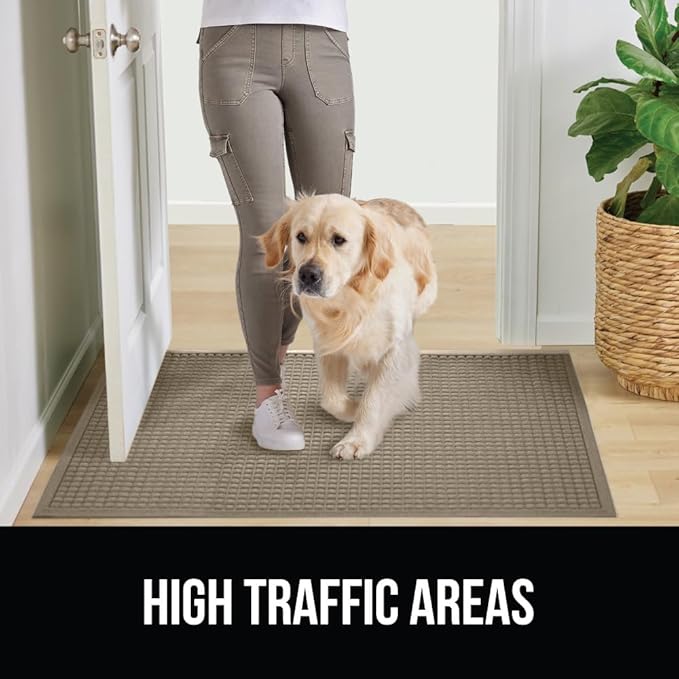 GORILLA GRIP Front Door Mat, 72x24, Indoor Outdoor Ultra Absorbent HydroAbsorb Doormat, Absorbs Up to 2.75 Cups of Water, Stain and Fade Resistant, Rubber Backing Doormats, Captures Dirt, Beige