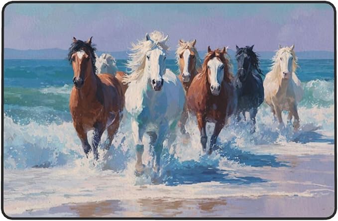 Horse Run Gallop in Waves Ocean Area Rug Washable Outdoor Rugs Anti-Slip Soft Carpet Entryway Indoor Door Mat for Bedroom,Living Room,Porch,Terrace and Entrance Decor 5'x 4'