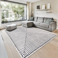 GLN Rugs Contemporary Collection - Machine Washable Area Rug, Contemporary Washable, Non Slip, Low Pile Chenille Rug, Living Room, Bedroom, Kitchen Rug (6' x 9' Black Beige)