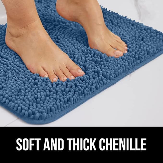 GORILLA GRIP Bath Rug Mat 60x17, Thick Soft Absorbent Chenille, Quick Dry Microfiber Mats, Rubber Backing Washable Shower Floor Rugs, Bathmat Runner, US Designed Bathroom Home Decor Accessories Blue