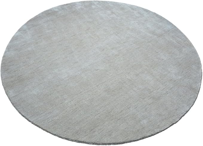 Hand Knotted Loom Wool ECO-Friendly Area Rugs - 10'x10', Round, Beige Color, Solid Plain Design, High Pile Thick Handmade Anti Skid Area Rugs for Living Room, Bed Room (L00111)
