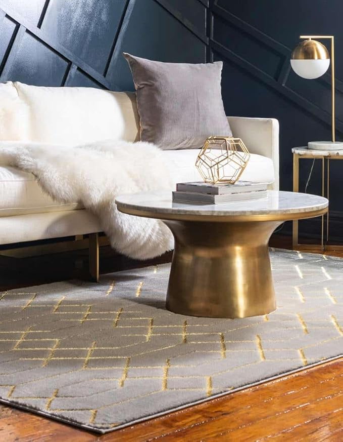 Unique Loom Glam Collection Area Rug - Trellis (3' 3' x 5' 3' Rectangle, Gray Gold/ Gold)