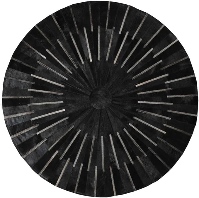Sn Alef Home Round Designer Rug for Living Room | Handcrafted Black & White Boho Floor Carpet | Modern Ethnic Circular Mat for Home Décor & Meditation Space (Black_6x6)