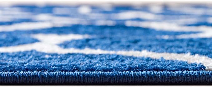 Rugs.com Lattice Frieze Collection Rug – 5' Square Navy Blue Medium Rug Perfect for Living Rooms, Kitchens, Entryways
