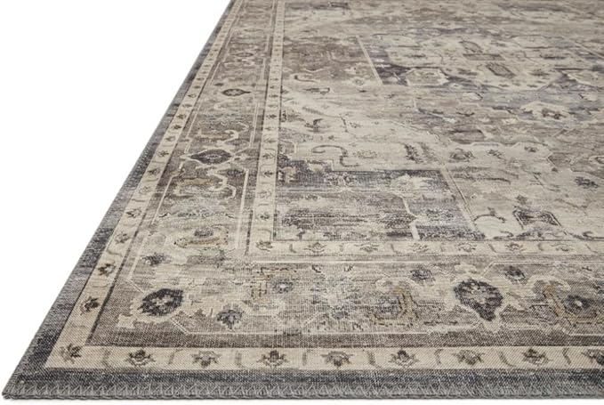 Loloi Hathaway Collection HTH-05 Steel/Ivory 5'-0" x 7'-6", .25" Thick Area Rug, Soft, Durable, Printed, Modern, Low Pile, Non-Shedding, Easy Clean, Living Room Rug