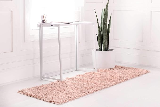Unique Loom Davos Shag Collection Area Rug - Solid (2' 2" x 6' 7" Runner, Dusty Rose)