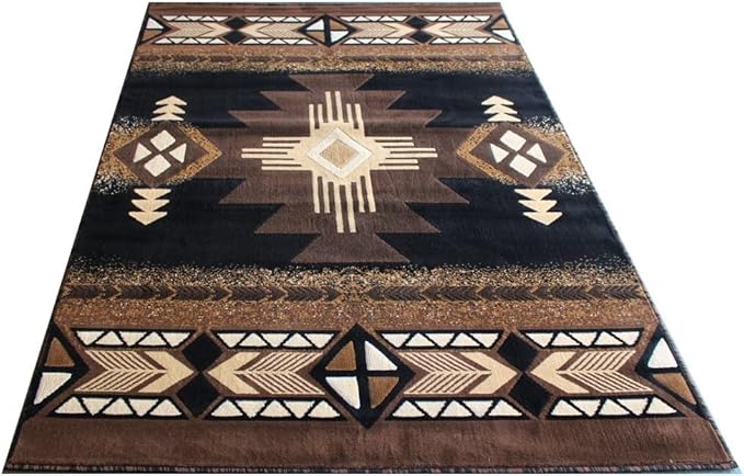 YHSF South West Native American Area Rug C318 - Easy Clean, Thick, Soft, Durable Native Tribal American Indian Inspired Rug for Bedroom/Living Room and More - Black, 8 Feet x 10 Feet