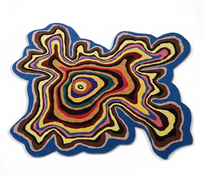 Irregular Shaped Handmade Wool Rug | Modern Colourful Stripe Premium Area Rug Perfect for Home Decor (Multi., 6x6 ft)