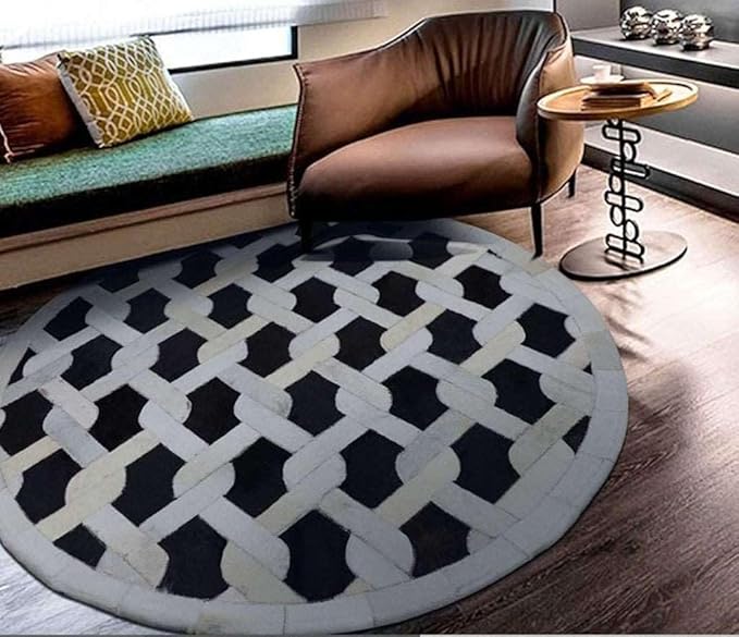Geometric Lattice Area Rug – Modern Designer Pattern Carpet for Living Room, Bedroom & Office – Anti-Slip Soft Decorative Rug – Contemporary Floor Mat for Stylish Home Décor (Round-3x3)