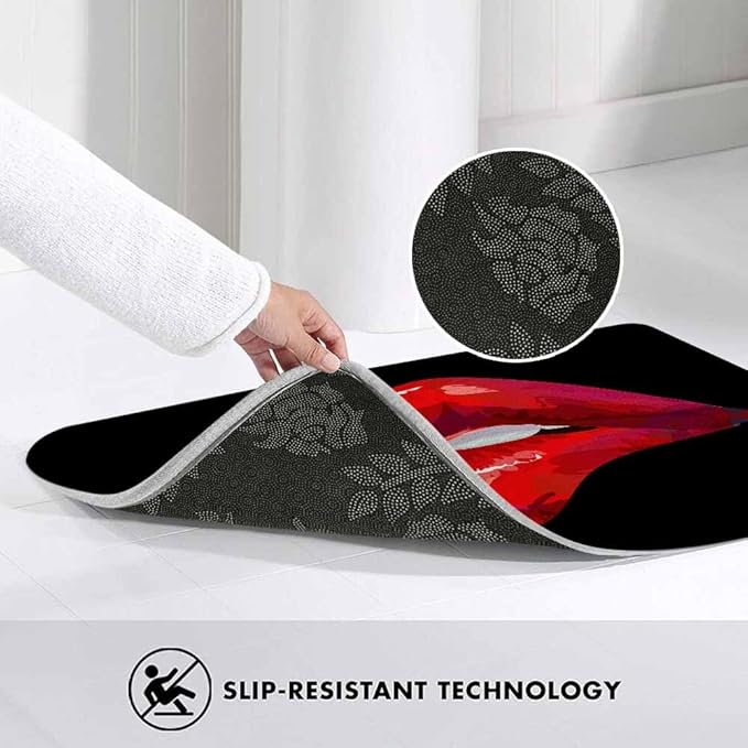 Red Lips Bath Mats for Bathroom Sexy Biting Red Hot Lips Kiss Floor Bath Rugs Machine Washable Bathmat Carpet Rug Room Decor for Shower Floor 20 X 31 Inch Mat