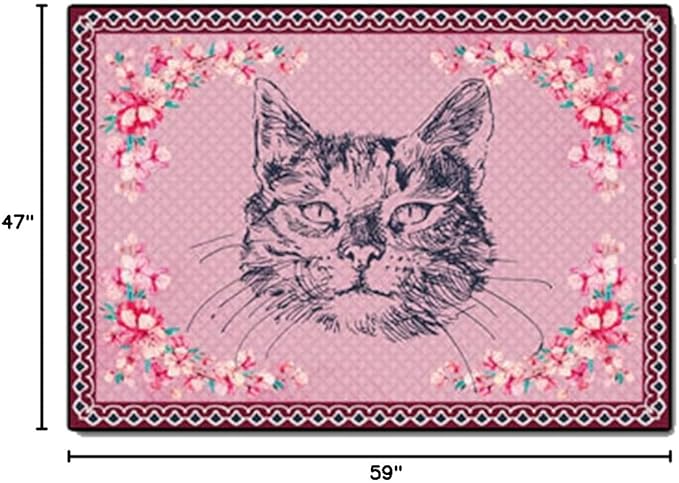 Cartoon Animal Pattern Area Rug Cute Cat Luxury Floral Decor for Carpet Farmhouse Bedroom Living Room Rugs Bathroom Kitchen Runner Mat Indoor Outdoor Non Slip Doormat 4' X 5'