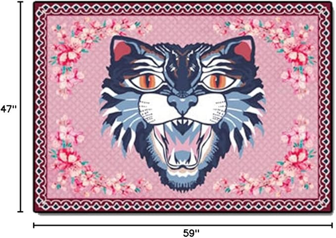 Cartoon Animal Pattern Area Rug Cute Cat Luxury Floral Decor for Carpet Farmhouse Bedroom Living Room Rugs Bathroom Kitchen Runner Mat Indoor Outdoor Non Slip Doormat 4' X 5'
