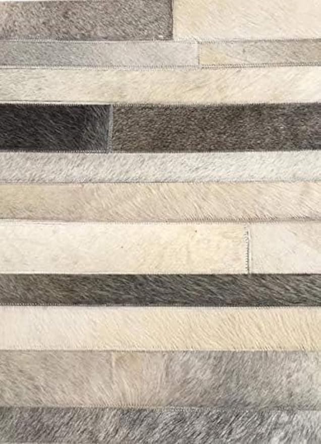 4x6 Cowhide Leather Rug, Modern Stripes Design, Dark Grey Area Rug for Living Room & Home Decor