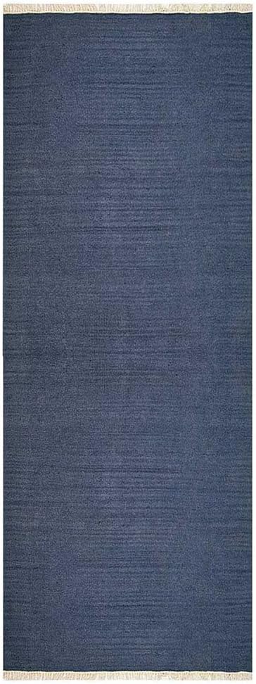 Rugsotic Carpets Hand Woven Flat Weave Kilim Wool 2'6''x6' Runner Area Rug Solid Blue D00111