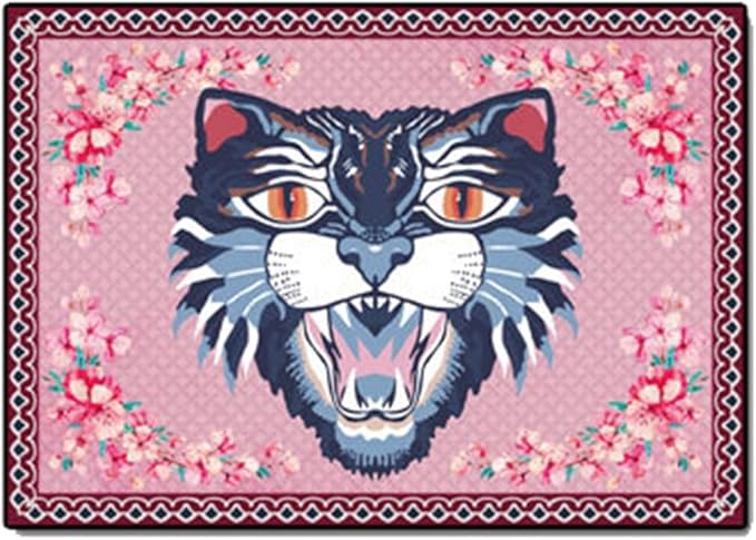 Cartoon Animal Pattern Area Rug Cute Cat Luxury Floral Decor for Carpet Farmhouse Bedroom Living Room Rugs Bathroom Kitchen Runner Mat Indoor Outdoor Non Slip Doormat 1.6' X 2.6'