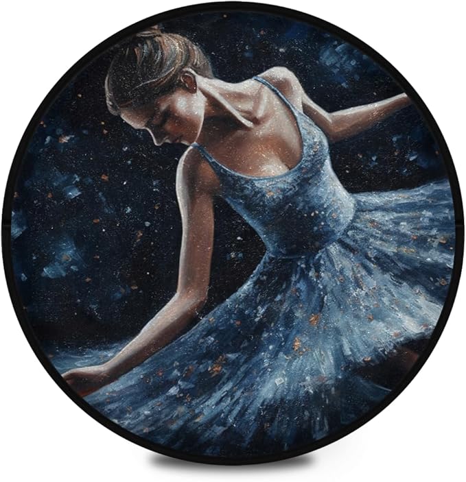 Washable Small Round Area Rug with Non-Slip Backing and Ballerina Painting Perfect for Indoor or Outdoor Use in Living Room, Bedroom, or Office