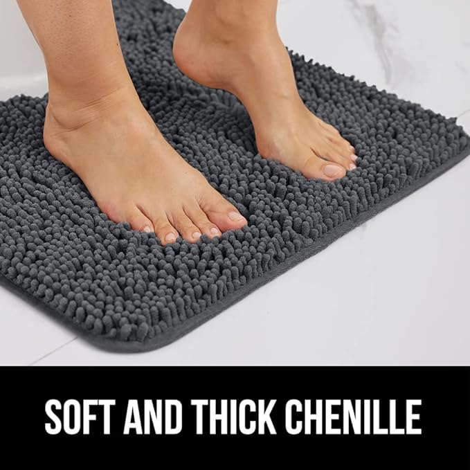 GORILLA GRIP Bath Rug Mat 60x17, Soft Absorbent Chenille, Quick Dry Microfiber Mats, Rubber Backing Washable Shower Floor Rugs, Bathmat Runner, US Designed Bathroom Home Decor Accessories Charcoal