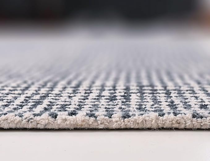 Hand-Tufted 100% Wool Pile Area Rug – Geometric Textured Grid Check Pattern – Thick and Durable Floor Carpet for Bedroom, Living Room, Kids Room, and Dining Area (Charcoal Gray, 2.6' x 8')