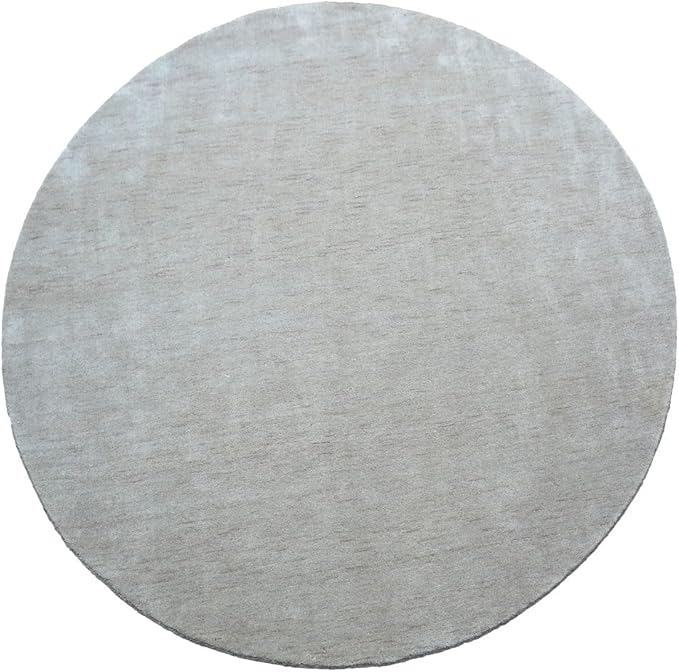Hand Knotted Loom Wool ECO-Friendly Area Rugs - 8'x8', Round, Beige Color, Solid Plain Design, High Pile Thick Handmade Anti Skid Area Rugs for Living Room, Bed Room (L00111)