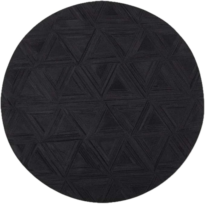 Black Round Rug 5x5 ft – Soft Anti-Slip Modern Faux Leather Area Carpet with Textured Geometric Pattern Rug for Living Room, Bedroom, Dining, Kids Room, Playroom, Lounge & Home Decor