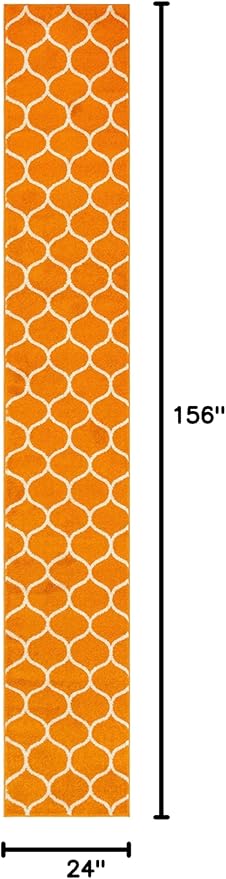 Rugs.com Lattice Frieze Collection Rug – 2' x 13' Runner Orange Medium Rug Perfect for Living Rooms, Large Dining Rooms, Open Floorplans