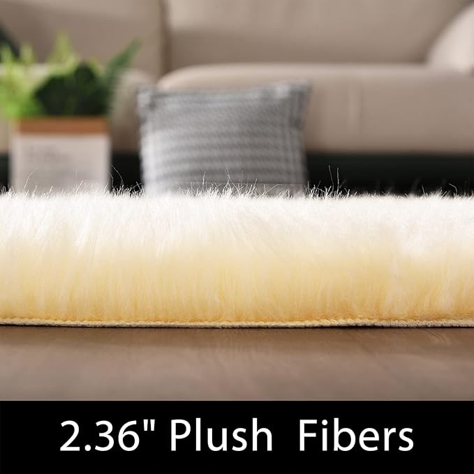 Latepis Runner Rugs for Hallway 2x8 Light Yellow Faux Sheepskin Fur Rug Fluffy Furry Rugs for Bedroom Living Room Rug Rectangle