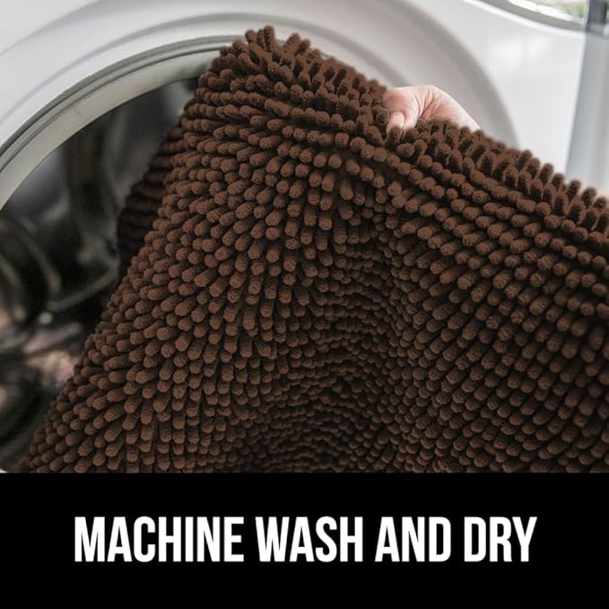 GORILLA GRIP Plush Absorbent Shaggy Chenille Bath Rug Mat for Square Toilet Base with Rubber Backing, Machine Washable Rugs, Soft Microfiber Contour Mats for Toilets, Bathroom Decor, Brown