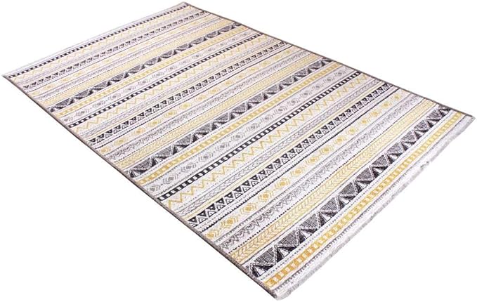 Alfa Rich 4x6 Yellow Gray White Washable Area Rugs for Living Room Bedroom Kitchen Cotton Decor Rug
