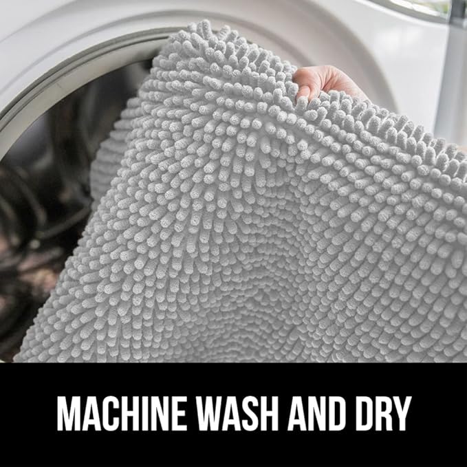 GORILLA GRIP Bath Rug Mat 42x24, Soft Absorbent Chenille, Quick Dry Microfiber Mats, Rubber Backing Washable Shower Floor Rugs, Bathmat Runner, US Designed Bathroom Home Decor Accessories Light Gray