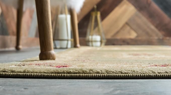 Rugs.com Chateau Collection Rug – 2' x 7' Runner Green Medium Rug Perfect for Hallways, Entryways