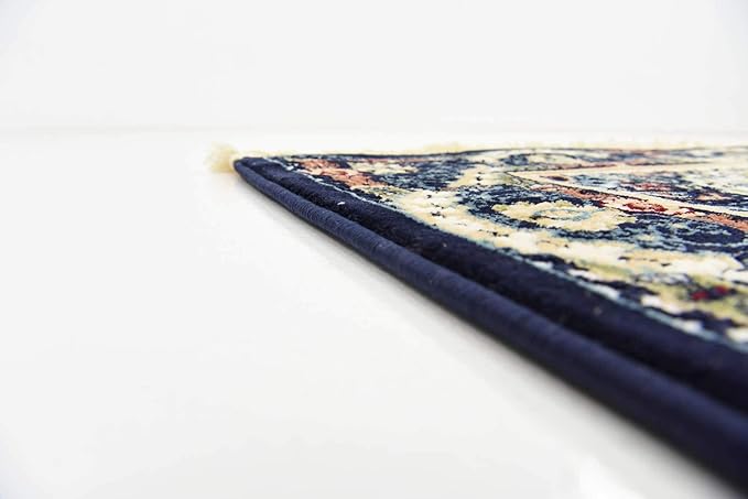 Unique Loom Narenj Collection Classic Traditional Medallion Textured Design Area Rug, 3 x 13 ft, Navy Blue/Tan