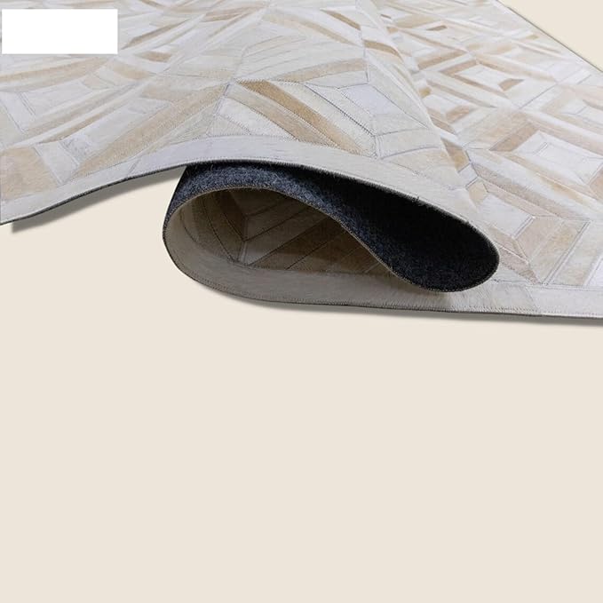 Premium Diamond Patterned Leather Area Rug - 5X8 ft - White- Luxury Non Slip Floor Accent for Dining Room, Living Room, Entryway, Elegant Collection Indoor Carpet