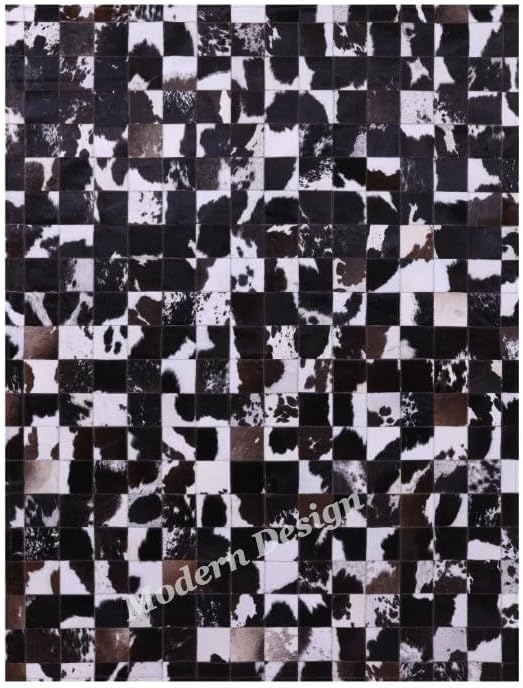 Modern Design Premium Cowhide Leather Carpet with Chevron Pattern, Area Rug (Brown/White-2, 3x12)