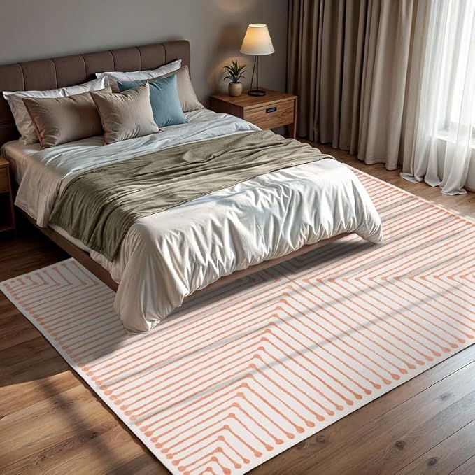 GLN Rugs Contemporary Collection - Machine Washable Area Rug, Contemporary Washable, Non Slip, Low Pile Chenille Rug, Living Room, Bedroom, Kitchen Rug (3' x 5' Orange Beige)