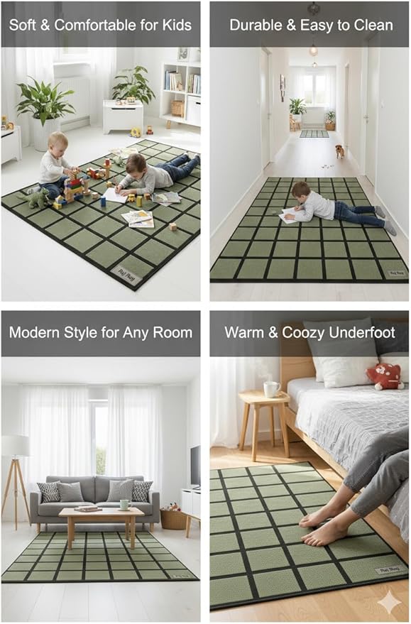 Handmade Wool Area Rug & Runner | Modern Grid Pattern Carpet for Living Room, Bedroom, Hallway & Home Décor | Multiple