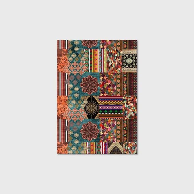 Vintage Boho Area Rugs Multicolor Ethnic Style Geometric Splicing Carpets Bedroom Living Room Kitchen Floor Mats Indoor Outdoor Non-Shedding Runner Rug Home Décor Carpet 2' X 5'