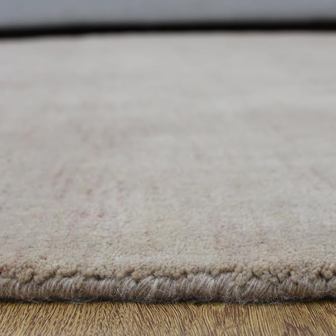 Hand Knotted Loom Wool ECO-Friendly Area Rugs - 8'x8', Round, Beige Color, Solid Plain Design, High Pile Thick Handmade Anti Skid Area Rugs for Living Room, Bed Room (L00111)
