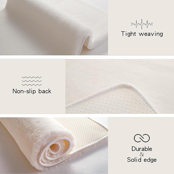 Solid Color Rabbit Fur Carpet, Ultra-Soft and Cozy, Perfect for Bedroom, Living Room Decor and Comfort (White, 4' x 6')
