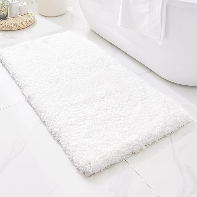 White Bathroom Runner Rug 24x70 Non Slip Fluffy Long Bath Mat for Bathroom Floor Washable Plush Luxury Bath Rug for Tub Absorbent Bathroom Shower Sink Mat Bedside Rug