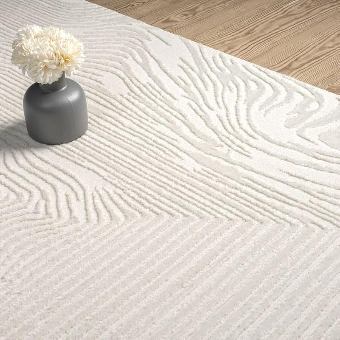 Abani Zen 8' x 10' Cream Rug – Neutral Layered Wavy Borders Pattern, Large Soft Area Rug for Living Room & Bedroom, Durable & Easy to Clean