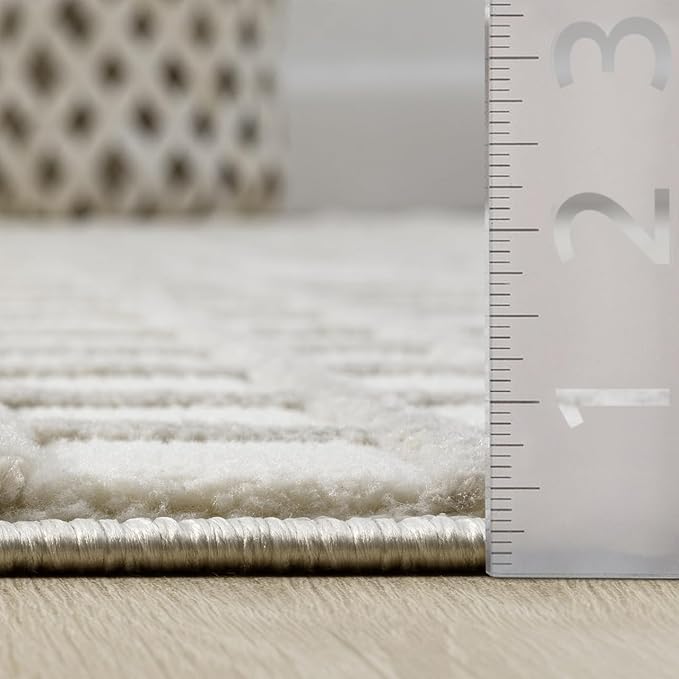 Abani Cream Grid Textured Area Rug - 5 x 8' - Chunky, Plush and Soft Washable Carpet - Perfect for Living Room & Bedroom - Plush Deco Collection