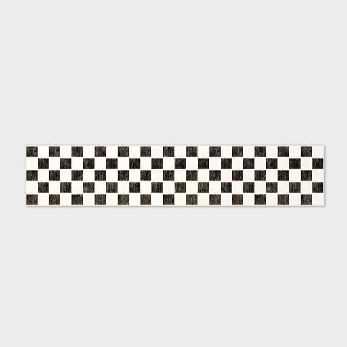 EVERGRACE Checkered Plaid Area Rug 2x10, Soft Fuzzy Faux Wool Rugs Washable Anti Slip Rugs Long Runner Rug Carpet for Entryway Bedroom Living Room Hallway Kitchen Dining Room and Laundry Room, Black