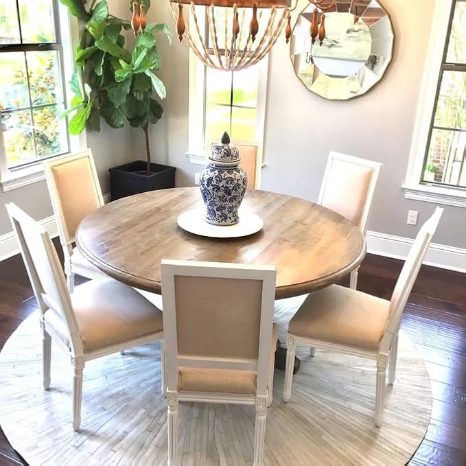 Faux Cowhide Round Area Rug | Non-Slip Leather Floor Carpet for Living Room, Bedroom, and Home Décor | Modern Stylish Accent Rug(White_7x7)