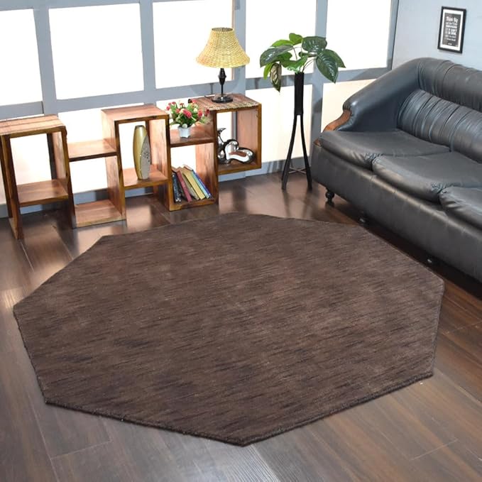Hand Knotted Loom Wool ECO-Friendly Area Rugs - 10'x10', Octagon, Brown Color, Solid Plain Design, High Pile Handmade Anti Skid Area Rugs for Living Room, Bed Room (L00111)