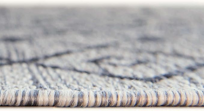 Unique Loom Outdoor Trellis Collection Area Rug - Tribal Trellis (10' 8" Square, Gray/ Black)
