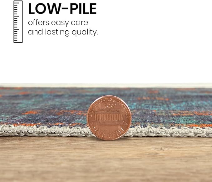 GLN Rugs Contemporary Collection - Machine Washable Area Rug, Contemporary Washable, Non Slip, Low Pile Chenille Rug, Living Room, Bedroom, Kitchen Rug (2' x 3' Midnight/Multi)