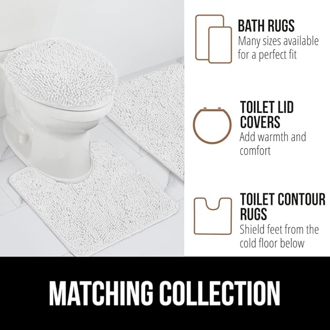 GORILLA GRIP Bath Rug Mat 48x17, Thick Soft Absorbent Chenille, Quick Dry Microfiber Mats, Rubber Backing Washable Shower Floor Rugs, Bathmat Runner, US Designed Bathroom Home Decor Accessories White