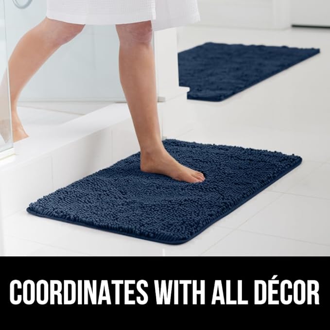 GORILLA GRIP Bath Rug Mat 60x24, Soft Absorbent Chenille, Quick Dry Microfiber Mats, Rubber Backing Washable Shower Floor Rugs, Bathmat Runner, US Designed Bathroom Home Decor Accessories Navy Blue