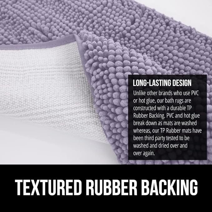 GORILLA GRIP Bath Rug Mat 60x24 Thick Soft Absorbent Chenille, Quick Dry Microfiber Mats, Rubber Backing Washable Shower Floor Rugs, Bathmat Runner Bathroom Home Decor Accessories Light Purple