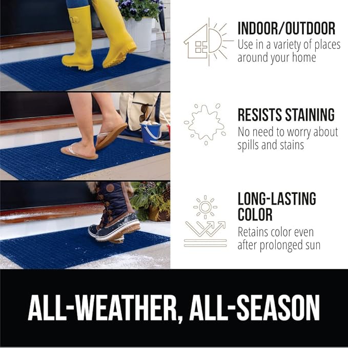 GORILLA GRIP Front Door Mat, 35x23, Indoor Outdoor Ultra Absorbent HydroAbsorb Doormat, Absorbs Up to 5.7 Cups of Water, Stain and Fade Resistant, Rubber Backing Doormats, Captures Dirt, Blue